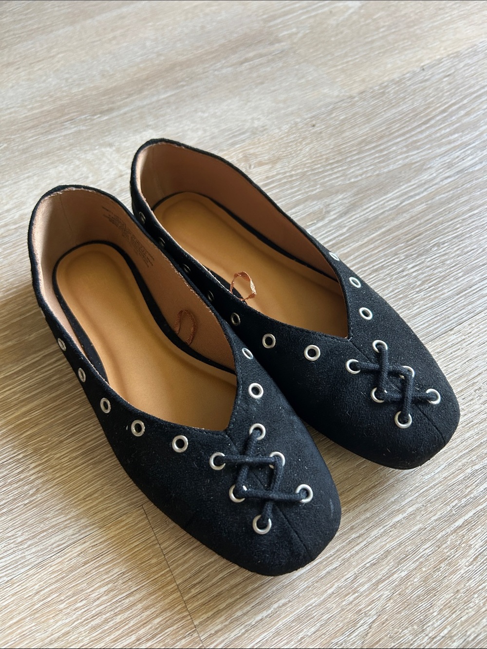 Black Women's Lace-Trim Suede Ballet Flats